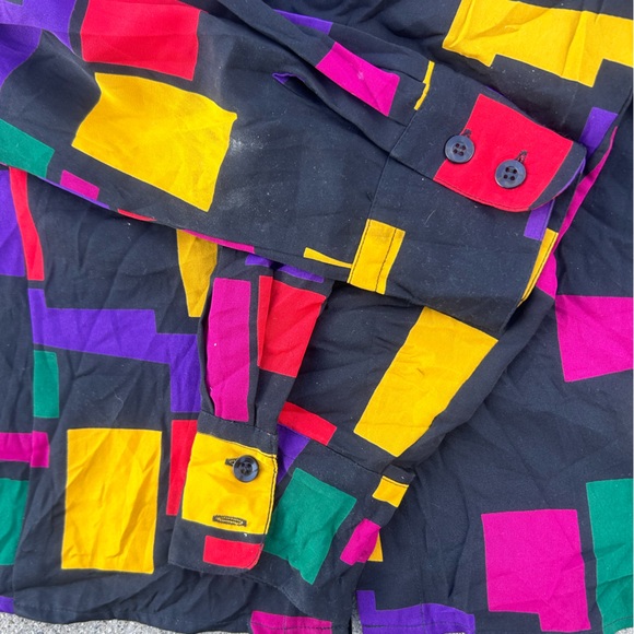 80s VTG Pierre Cardin Colorblock Blouse Sz 10 Red Purple Yellow Black - Picture 6 of 6